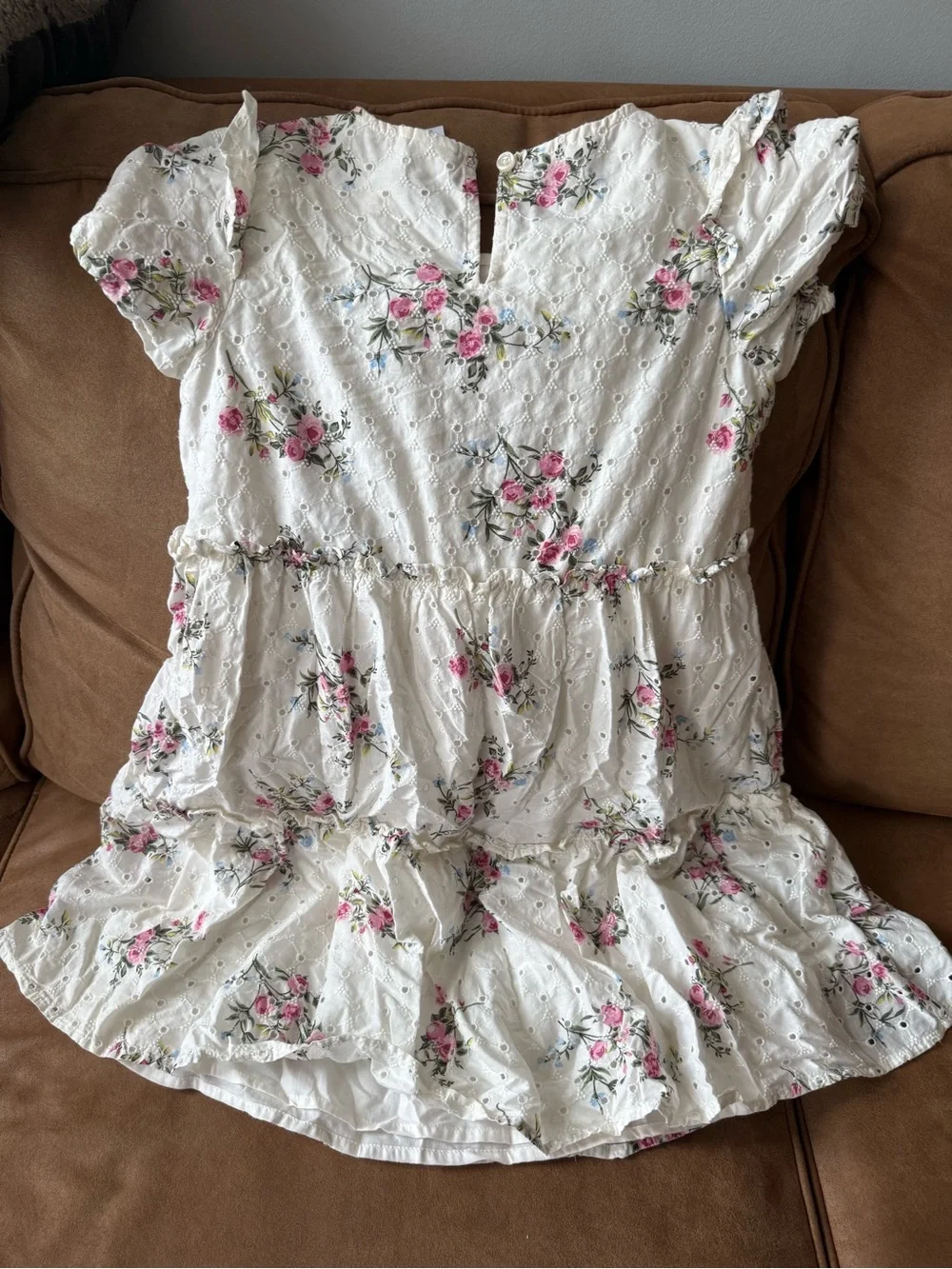 Gymboree Cream Eyelet Dress with Pink Floral Print